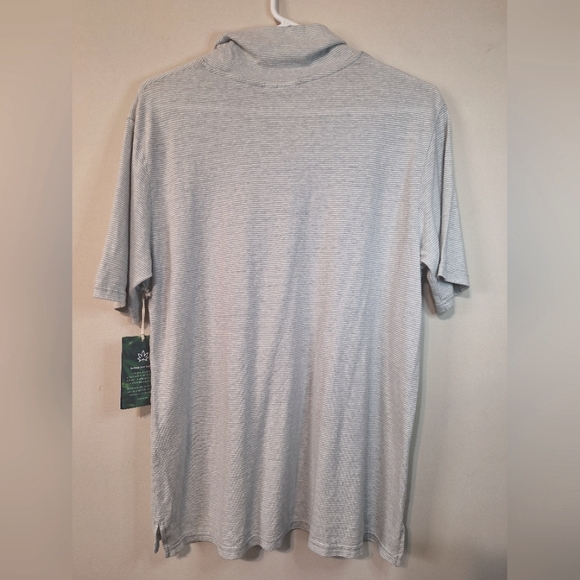 NWT Tentree Moraine SS top med grey white stripe shortsleeve mock neck hemp top - Picture 8 of 8